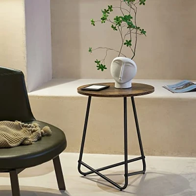 Imagen de [en.casa] Mesa Auxiliar Redonda Mesita de Café Salón Sofá Dormitorio máx.15 kg MDF/Metal 55 x Ø 45 cm Efecto Madera Tono Oscuro