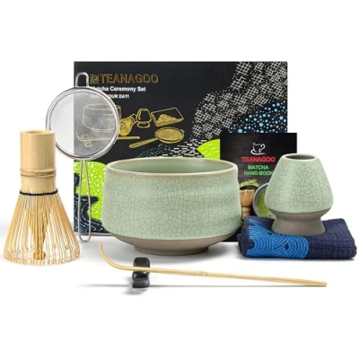 Imagen de TEANAGOO juego de té japonés, batidor matcha, matcha bambú (Chasen), cuchara (chashaku), soporte para kit hacer té, MSB 6,