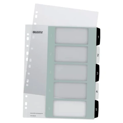 Imagen de Leitz 12130000 Separadores para A4, 20 unidades, portada escribir en PC y 5 separadores, pestañas con números 1 5, gran ancho, blanco/negro, polipropileno, WOW