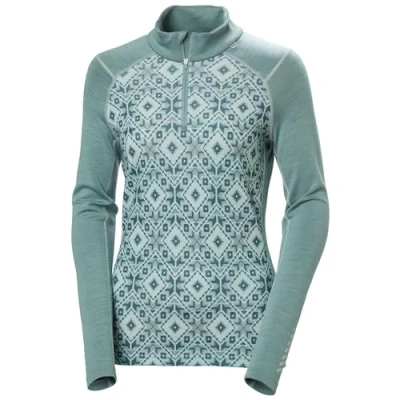 Imagen de Helly Hansen W LIFA Merino Midw Gra 1/2 Zip Chaqueta de Capa Base, 489 Cactus Star Pixel AOP, XS para Mujer