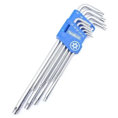 Imagen de HemBorta® Juego de Llaves Torx con 9 Piezas Seguridad T10 T50 Estrella Llaves, Extra Largas Allen Agujeros en Ambos Extremos T10, T15, T20, T25, T27, T30, T40, T45 y