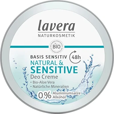 Imagen de lavera Crema desodorante a base sensible natural y sensible, con aloe vera orgánico minerales naturales, protección fiable durante 48 horas, cosmética natural, vegana, orgánica (1 x 50 ml)
