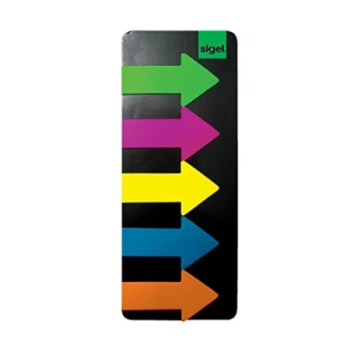Imagen de SIGEL HN600 Marcapáginas adhesivos, cinta de filme transparente, funda 125 grandes flechas 25 x 45 mm, 5 colores