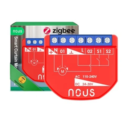 Imagen de NOUS Módulo de Interruptor Inteligente ZigBee con Medición Potencia, 2 Canales, AC 16A/DC 10A, Contactos Secos, Compatible Alexa, Zigbee2MQTT, Google Assistant, Home Tuya
