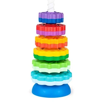 Imagen de Fancy Baby Piramide Apilable para Bebé 40 cm en Colores del Arcoíris Montessori, Torre Gigante, Juguete con Aros Apilables Bebés 1 2 3 años
