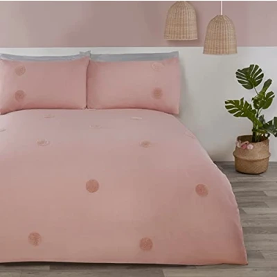Imagen de Sleepdown Juego de Funda edredón con Bordada, diseño círculos Lunares, Color Rosa Rubor, Suave y Acogedor fácil Cuidado, Fundas Almohada, Doble (200 x 200 cm)