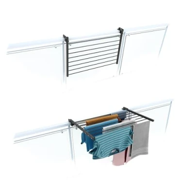 Imagen de foxydry Duo Tendedero de balcón plegable, para exterior, resistente, acero inoxidable y aluminio, barandilla balcón, terraza, antracita, longitud 82 cm