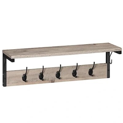 Imagen de HOOBRO Perchero de Pared, con 7 Ganchos y Estante, 70 x 15 25 cm, para Pasillo, Entrada, Dormitorio, Cocina, Gris Negro EBG16YM01