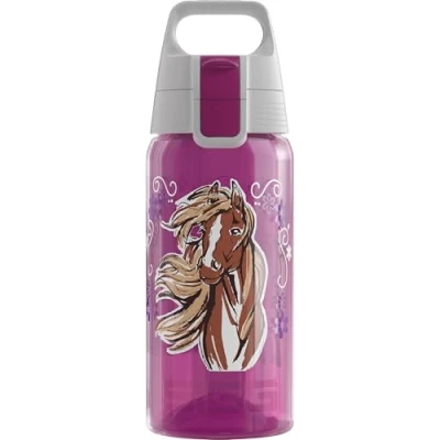Imagen de Sigg VIVA ONE Horse &amp; Flower cantimplora infantil (0.5 L), botella para niños sin sustancias nocivas y con tapa hermética, transparente usar una mano