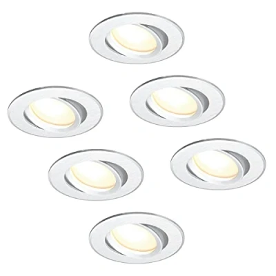 Imagen de Juego de 6 focos LED empotrables regulables 230 V planos profundidad montaje 68 mm, incluye módulos GU10 3 W, blanco cálido 3000K, 300 lm níquel cepillado, redondo, orientable