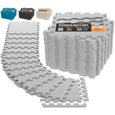 Imagen de Ediesi, Suelo Gimnasio, Tatami, Ejercicio en Casa, para Maquinas de Deporte, Piscinas Desmontables, Colchoneta Goma Eva, Alfombra Puzzle, Gym (18 Uds / 30x30x1 cm/Gris)