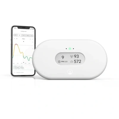 Imagen de Airthings 2960 View Plus: monitor de radón y la calidad del aire con detector PM 2,5, CO2, COV, humedad temperatura, aplicación para móviles, Wi Fi, notificaciones