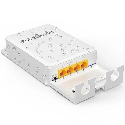 Imagen de YuanLey Outdoor Gigabit PoE Extender 1 en 3 Out, 802.3af/at 4 Puertos Repetidor IP66 Impermeable, Vlan, Extiende 100m Adicionales de Potencia y Transmisión Datos, Montaje pared Plug and Play