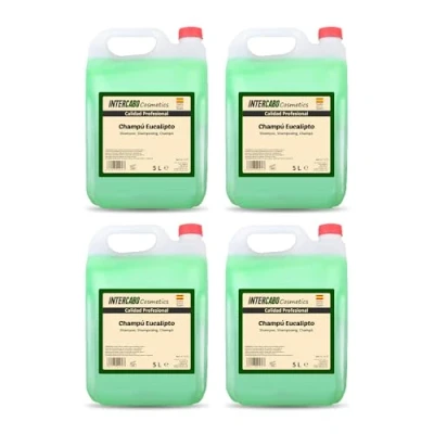 Imagen de Intercabo Pack de 4 Garrafas 5 Litros Champú Eucalipto Shampoo natural 5L Champu para Hospedajes todo tipo cabello