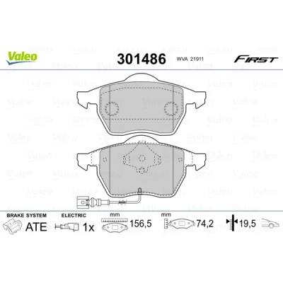 Imagen de VALEO 301486 Juego de pastillas freno FIRST Eje delantero con contacto avisador desgaste Chapa antichirridos SEAT: Leon I Hatchback