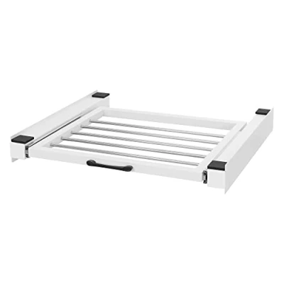 Imagen de ML Design Bastidor Intermedio con Tendedero Extraíble de Acero 60,5 x 54,5 cm Blanco Soporte Conexión para Lavadora y Secadora Kit Universal Toallero Extensible Asa Ropa