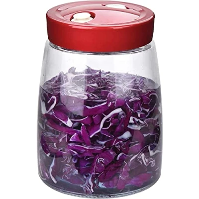 Imagen de Demeuble Pickling Kimchi tarro de cristal boca ancha 1,4 l con fermentación Airlock válvula liberación aire