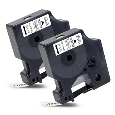 Imagen de 2x Labelwell 12mm x 7m Compatible Cintas de Etiquetas Reemplazo para Dymo D1 45013 45013S S0720530 Negro sobre Blanco LabelManager 160 280 260P 360D 500TS LabelPoint 150