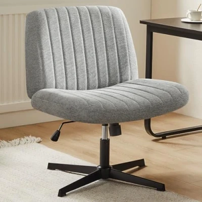 Imagen de Sweetcrispy silla cruzada con patas, de escritorio oficina sin brazos, ruedas, tocador giratoria, trabajo computadora asiento ancho ajustable tela,