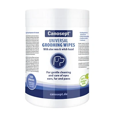 Imagen de Canosept Toallitas Universales para Perros 160 Piezas Perro Con Aloe Vera Higiene Cuidado Y Limpieza Suave De Ojos, Orejas, Pelaje Patas 100% Biodegradable