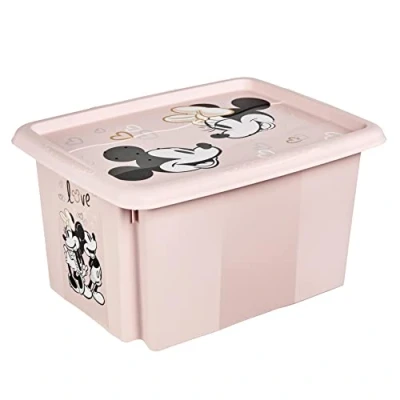 Imagen de keeeper Caja de almacenamiento con tapa Minnie Mouse, Giratoria y apilable, Para niños, 15 L, Karolina, Rosa Nordic