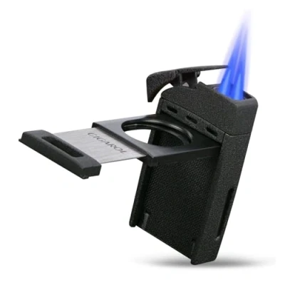 Imagen de VFBVNJBJ Encendedor de butano a Prueba Viento con Velas Cortador for Uso en Exteriores, Adecuado Hombres, Camping (butano no Incluido)(Black)