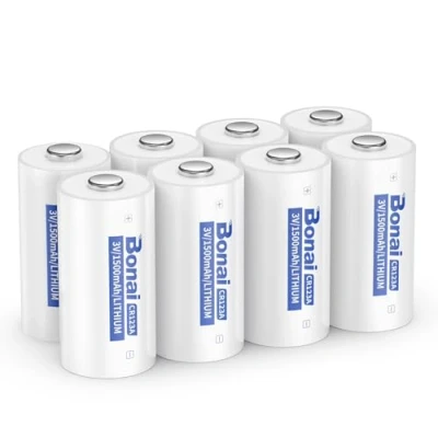Imagen de BONAI CR123A Pilas de Litio 3V 8 Piezas Batería Alta Capacidad 123A 123 C123, Poder Duradero, Adecuada para Linternas, Cámaras, Juguetes, Micrófonos(No Recargables)