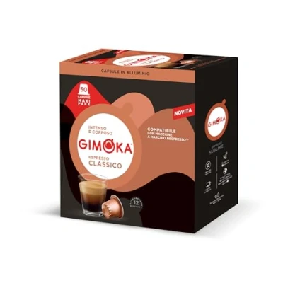 Imagen de Gimoka Mezcla de Café Espresso Classico, intensidad 12/13 50 Cápsulas Aluminio Compatibles con Máquinas Nespresso* para uso doméstico Producido en Italia