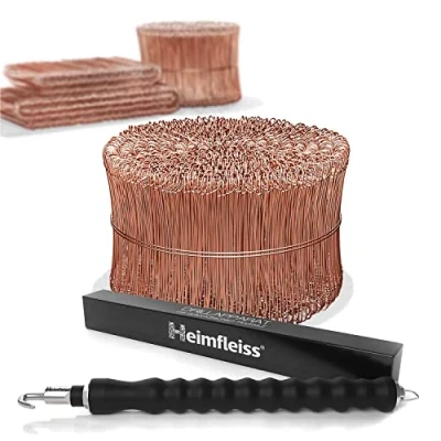 Imagen de Heimfleiss® atadora alambre + de sujeción cobreado 1,0 x 100 160 mm (1000 uds.) Set trenzador alambre, amarrador y Atador torsión ojal