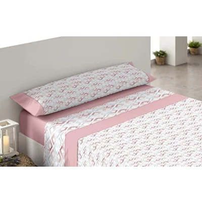 Imagen de Donegal Collections Juego de Sabanas Estampadas 3 Piezas Cama 105cm Rombo Rosa, Primavera Verano, Algodón Poliéster, Bajera, Encimera y Funda Almohada