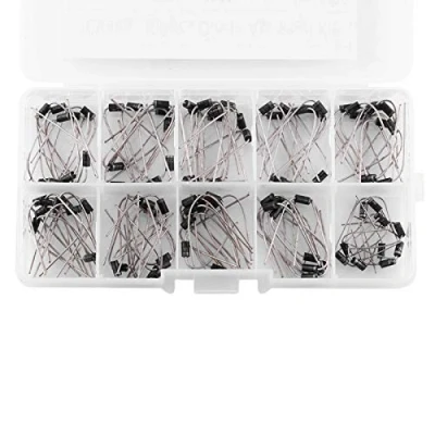Imagen de caja de diodos 100 piezas, kit electrónico surtido rectificadores 10 valores 1N4001 1N4002 1N4003 1N4004 1N4005 1N4006 1N4007 1N5817 1N5818 1N5819 con