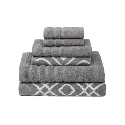 Imagen de Amrapur Juego de Toallas 6 Piezas Hilo teñido Oxford a Rayas Jacquard/sólido Ultra Suave 550 g/m², 100% algodón Peinado Gris Ceniza, Sencillo, 40.6 x 25.4 12.7 cm,