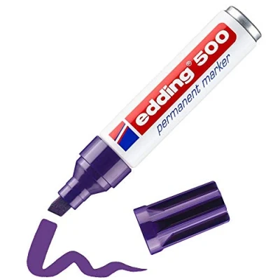 Imagen de edding 500 marcador permanente violeta 1 rotulador punta biselada 2 7 mm resistente al agua, de secado rápido, rotuladores indelebles para cartón, plástico, madera, metal, vidrio