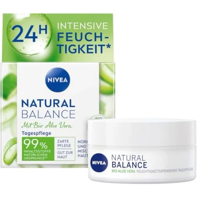 Imagen de Nivea crema hidratante de día Natural Balance (50 ml), con aloe vera orgánico, aceite jojoba y almendra, para piel normal mixta