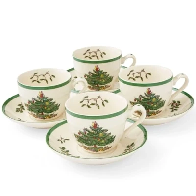 Imagen de Spode Taza de té y platillo árbol Navidad, juego 4 (multicolor)