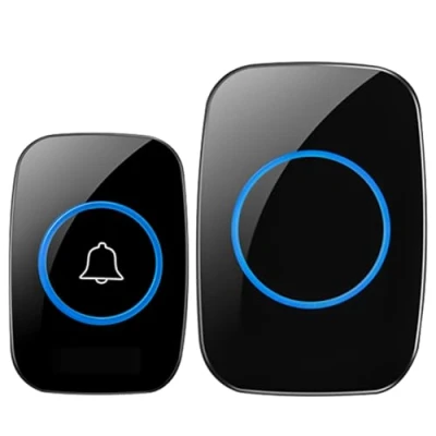 Imagen de JOFLVA Timbre Inalámbrico Exterior Impermeable,Ip55 Kit De Inalambrico Doorbell Con 60 Melodías, Led Azul Para El Emergencias Hogar Oficina Hotel,300 metros Negro Casa Interior