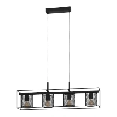 Imagen de EGLO Lámpara colgante Catterick negro 4 pantallas jaula