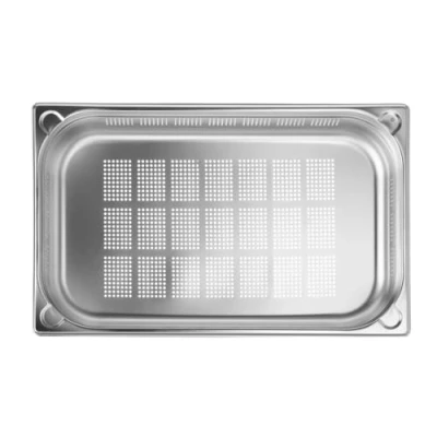 Imagen de HENDI Recipiente GN 1/1, con laterales y fondo perforados, contenedor GN, apilable, bordes lisos, resistente a temperaturas de 40 300C, 14L, altura: 100mm, acero inoxidable