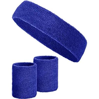Imagen de Set de 3 Bandas para el Sudor con 2 Las muñecas + 1 Banda la Cabeza Mujer y Hombre (Azul)