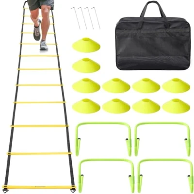 Imagen de Navaris Escalera Entrenamiento Kit Futbol con 10x Conos 1x Agilidad 4X obstáculos y Bolsa de Transporte Cuerda 6 m