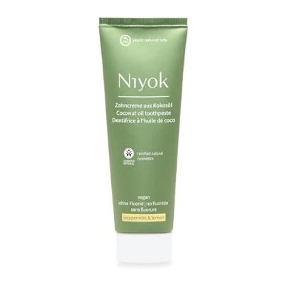 Imagen de Niyok® Pasta de dientes aceite coco orgánico &quot;menta y limón&quot; (75 ml) natural para blancos Cuidado intensivo frescura Protege las encías Sin flúor vegano