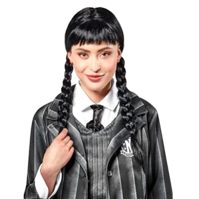 Imagen de RUBIES Peluca Wednesday para mujer, con trenzas y flequillo, Oficial Wednesday, Miercoles Addams Halloween, Carnaval, Cosplay