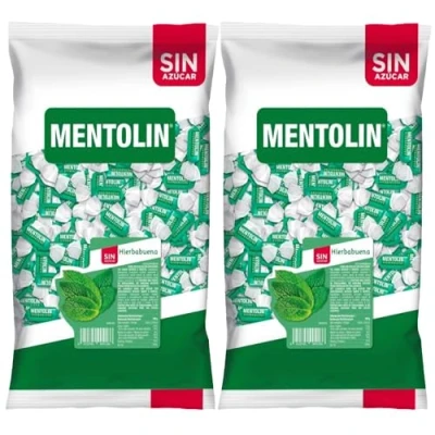 Imagen de MENTOLÍN pack de 2 kg caramelos duros sabor hierbabuena sin azúcar, 2x1kg