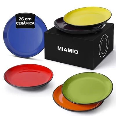 Imagen de MIAMIO Set de Plato/Plato Cena Vajilla Cerámica Gres Colección Le Papillon (Mixto, 26 cm)
