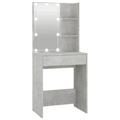 Imagen de vidaXL Tocador con LED Mesa de Maquillaje Muebles Espejo Cosmética Dormitorio Vestidor Iluminación Almacenaje Color Gris Hormigón 60x40x140 cm