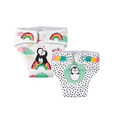 Imagen de Heless 1201 Pañales de Tela para muñecas con diseño Lunares pingüino, 2 Unidades Cierre Velcro, tamaño 28 35 cm, Multicolor, cm (1201)
