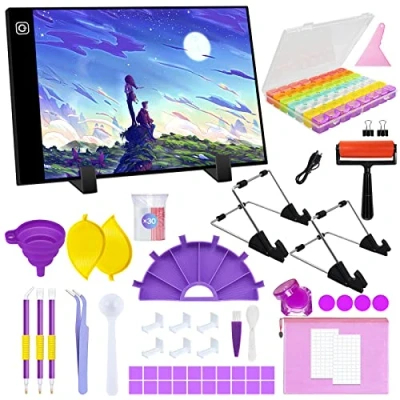 Imagen de TAVADA A3 LED Caja de luz Portátil,Mesa Dibujo Kit,Luz Ultradelgada Regulable, Brillo ajustable, placas con soporte,con 3 Mode Ajustable Ideal