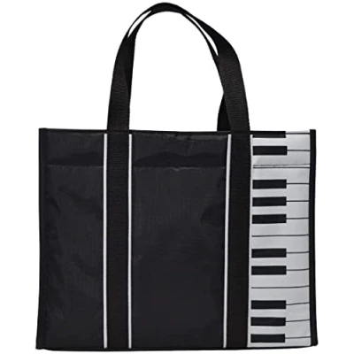 Imagen de Bolsa de música Bolso mano Teclado piano Oxford impresión nota Bolsas compras para viaje plegable hombro grande