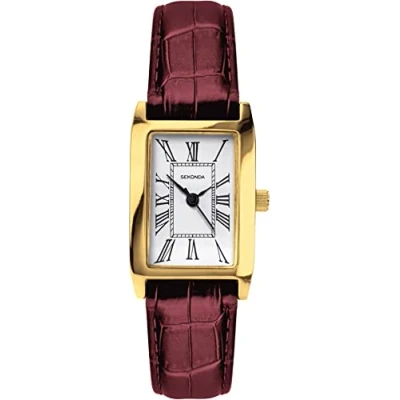 Imagen de Sekonda Reloj clásico de cuarzo para mujer con esfera analógica blanca y Correa burdeos 40337,