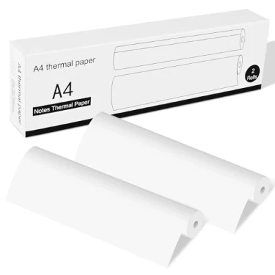 Imagen de Papel Térmico A4 para Impresora Portátil A4, GuKKK 2 Rollos Papeles de 210 x 297 mm, Secado Rápido, Recarga Impresión, el Hogar,la Oficina y la Escuela